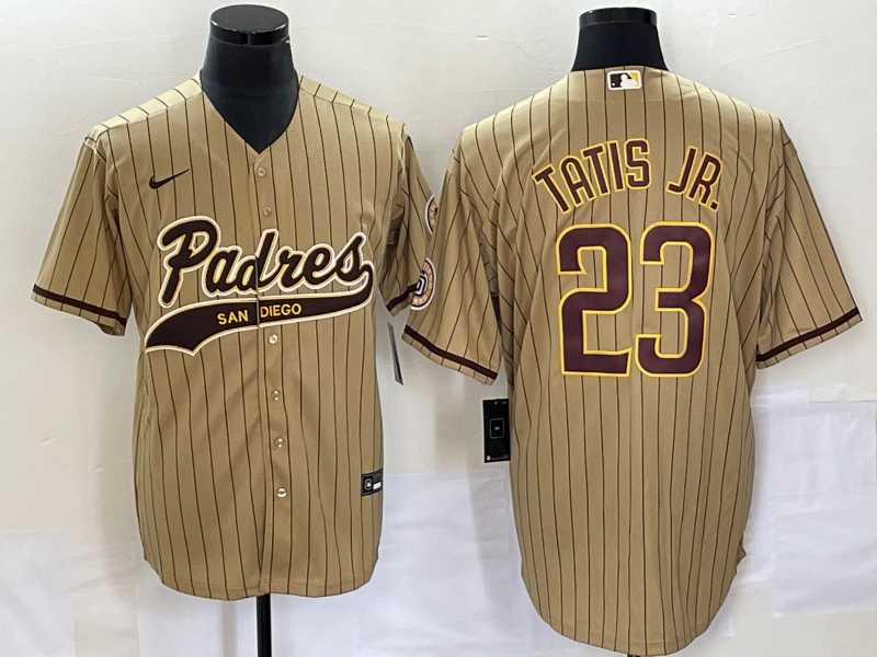 Mens San Diego Padres #23 Fernando Tatis Jr Tan NEW 2023 Cool Base Stitched Jerseys->san diego padres->MLB Jersey